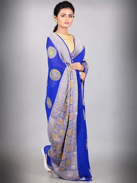 Royal Blue Multicolor Pure Chiffon Banarasi Silk Saree Yatharth
