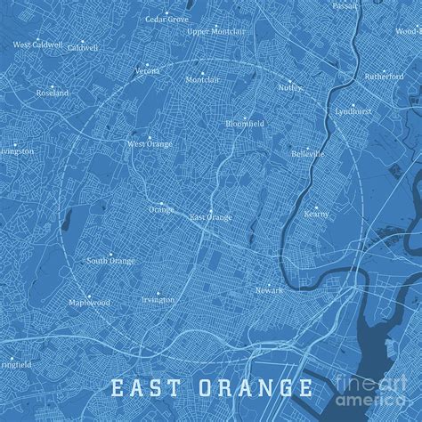 East Orange Nj City Vector Road Map Blue Text Digital Art By Frank