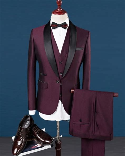 Cb0514 Slim Fit Shawl Lapel Burgundy Groom Suit For Wedding Prom