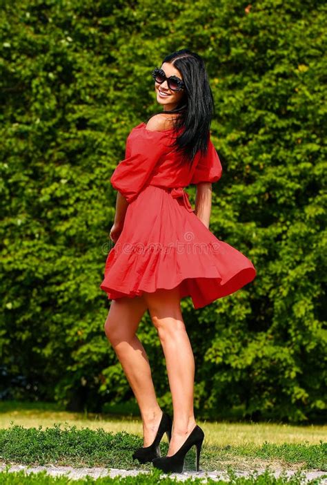 Beautiful Woman In Red Dress Stock Photo Image Of Happy Person 65806494