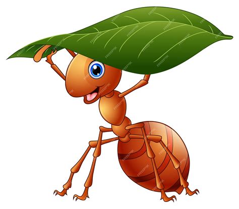 Premium Vector Vector Illustration Of Cartoon Ant Holding A Green Leaf