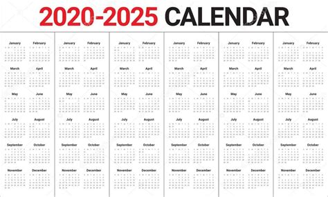 Calendario 2021 2022 2023 2024 2025 Anos Ilustracion Vectorial Diseno