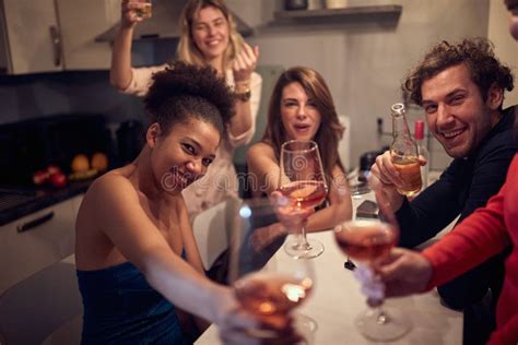 Multiethnic Group Of Festive Friends Celebrating The New Year Private Party Concept Stock Image