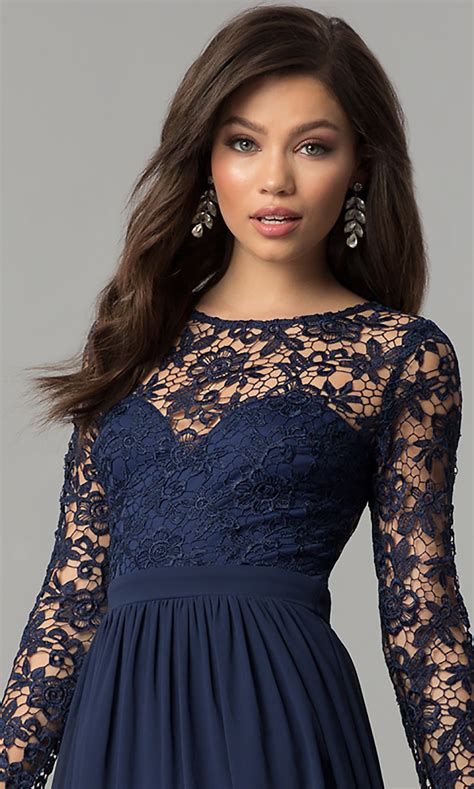 Chiffon And Lace Long Sleeve Prom Dress Promgirl