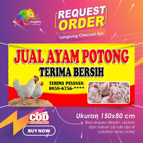 Size 150x80 Cm Spanduk Banner Jual Ayam Potong Terima Bersih Lazada