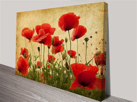 Vintage Poppies Art Print On Canvas Poppy Field Framed Wall Art Pictures
