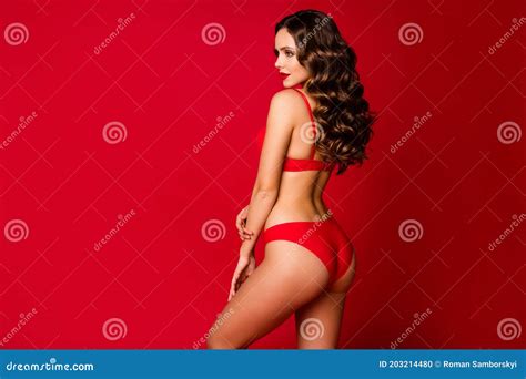 Profile Rear Behind View Photo Of Seductive Beauty Curly Lady Slim Body