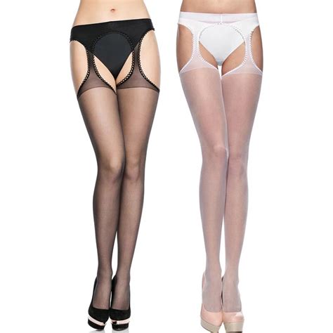 Women Stockings Top Lace Thigh Highs Open Crotch Nylon Stockings Sheer