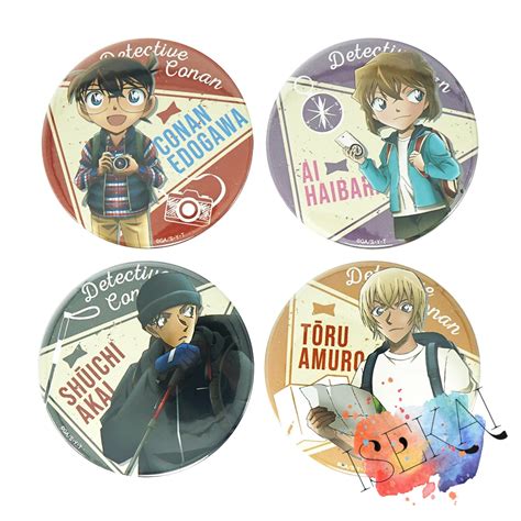 Detective Conan Anime Badge Shinichi Conan Ai Haibara Shuichi Akai
