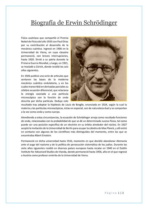 Biografía De Erwin Schrödinger P · G I N A 1 3 Biografía De Erwin