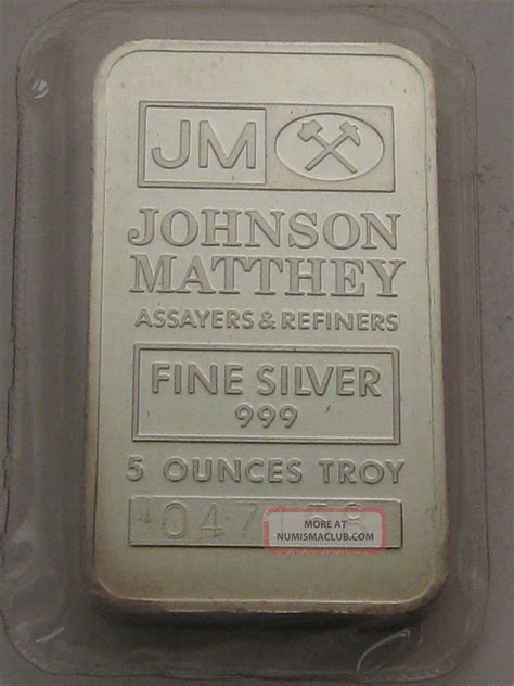 Johnson Matthey Silver Bar 5 Oz Ounce 999 Fine Silver Very Rare