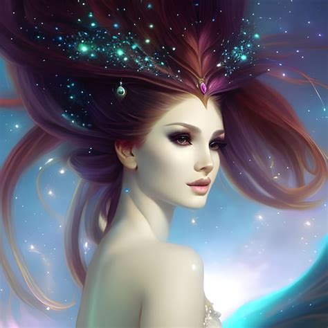 Beautiful Nymph With Sparkles In Her Hair Elaborate Hair Arrangement With Nebula Stars In Her