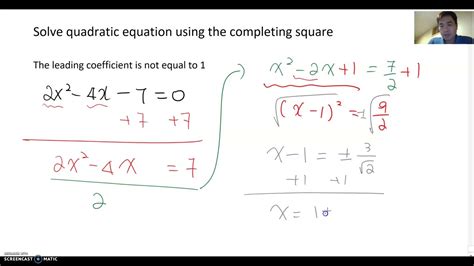 .leading coefficient of the quadratic, ie the coefficient of , is 1. Completing the Square Method When Leading Coefficient Is ...