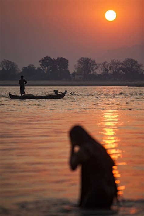 Myanmar Morning Bath Inside Irrawaddy River Editorial Image Image