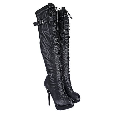 women s black leather thigh high boot wissper shiekh shoes