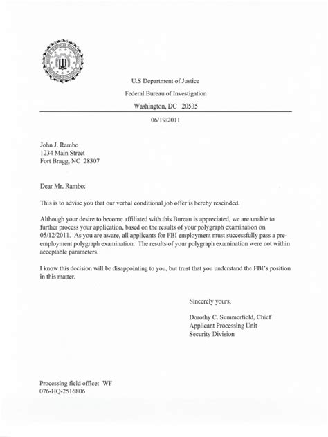 Here is a format of loe that we attached with our application. FBI Failed Polygraph Letter