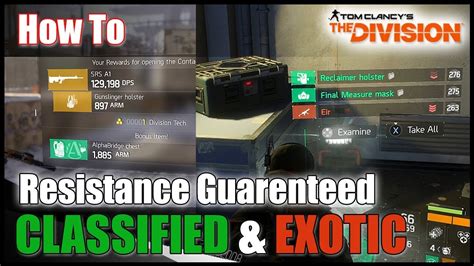 The Division Best Fastest Classified Exotic Solo Farm Resistance Farm Method Youtube