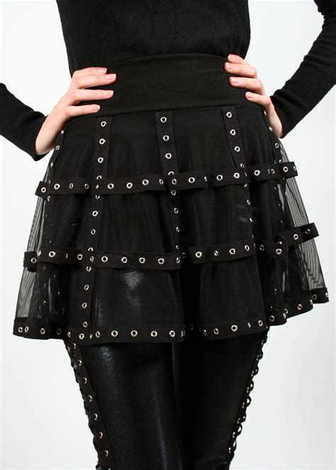 Black Mesh And Grommet Cage Skirt Plus Size Sheer Gothic Skirt