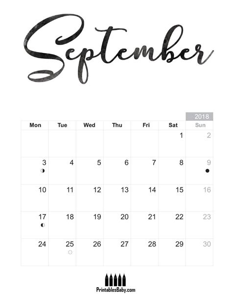 September 2018 Calendar Landscape Format Calendar Word Calendar