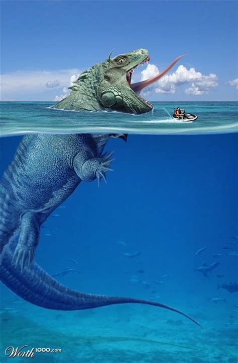 Sea Monster Or Sea Iguana Giant Sea Creature Attacks Jet