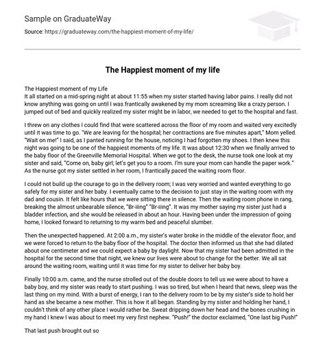 ⇉the Happiest Moment Of My Life Essay Example Graduateway