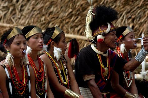 Phom Tribe Gather During A Festival Wearing Traditional Attire At