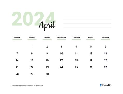 April 2024 Printable Calendar Free Download Pdf