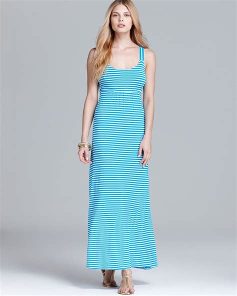 Calvin Klein Striped Maxi Dress Cross Back In Blue Lyst