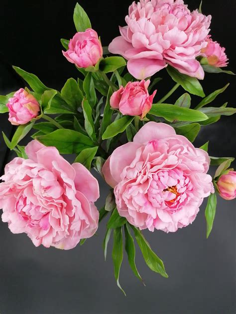 Pink Peony Bouquet Clay Bouquet Bouquet On Table Artificial Etsy Pink Peonies Bouquet