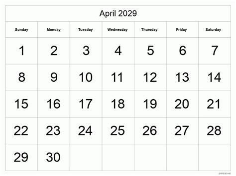 Printable April 2029 Calendar Free Printable Calendars