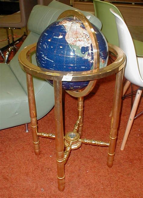 Sold Price World Globe On Solid Brass Stand Inlaid With Stone And Mother Of Pearl 34 Tall
