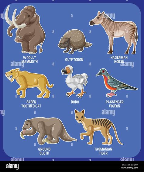 A Set Of Extinct Animals Set Illustration Stock Vector Image And Art Alamy