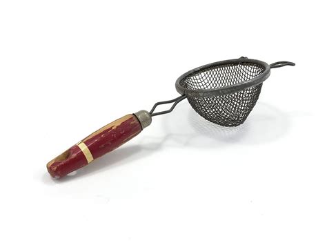 Vintage Strainer Small Wire Mesh Strainer With Chippy Red Etsy Wire Mesh Vintage Chippy