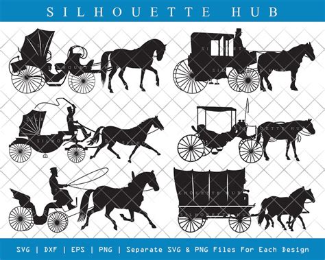 Carriages Svg Cut Files Horse Carriage Silhouette Horse Etsy
