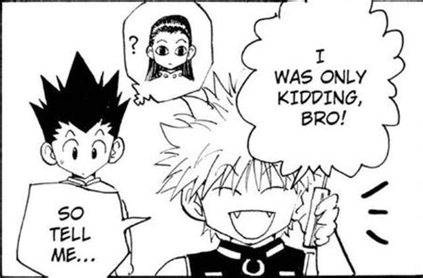 Manga Panel Of Hxh Featuring Killua And Gon Thinking About Illumi