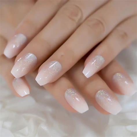 Holographic Silver Glitter Acrylic Nails Ombre French Fake Nails Coffin