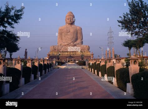 India Bihar Bodh Gaya Giant Seated Buddha Statue Seen From Pathway