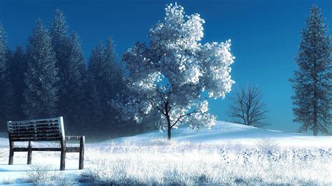 Free Download 3840x2160 Winter Landscape Nature Snow Bench Trees 4k