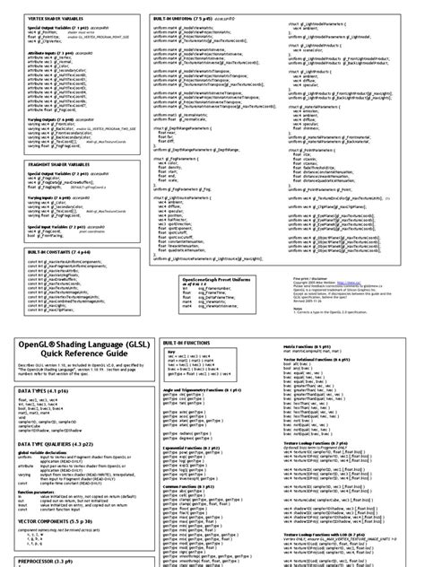 Opengl Shading Language Glsl Quick Reference Guide 3 D Computer