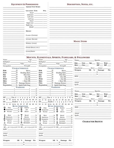 Runequest In Glorantha 2 Character Sheet Game Resources Roleplaying Game