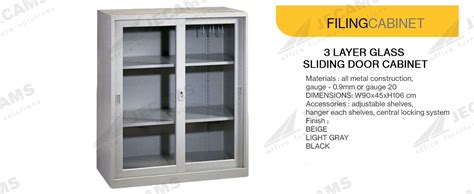 Steel Filing 3 Layer Glass Sliding Door Cabinet Jecams Inc