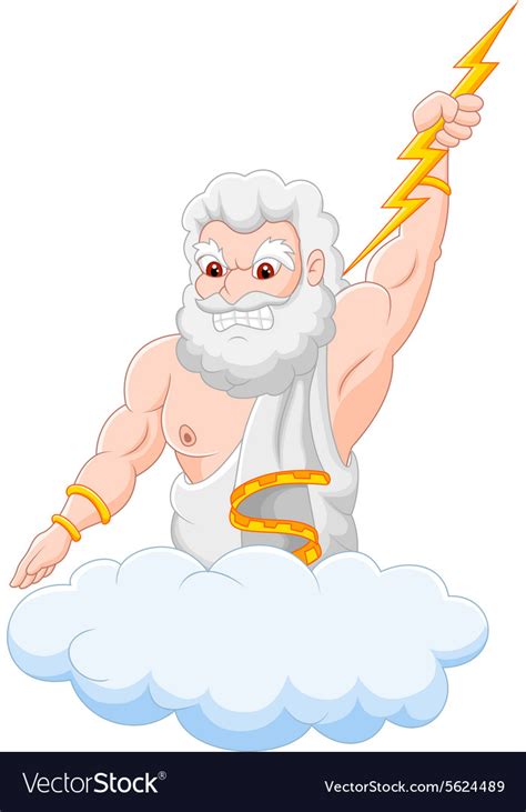 Cartoon Zeus Holding Thunderbolt Royalty Free Vector Image