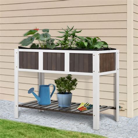 Outsunny Wooden Planter Raised Elevated Garden Bed Planter Flower Herb