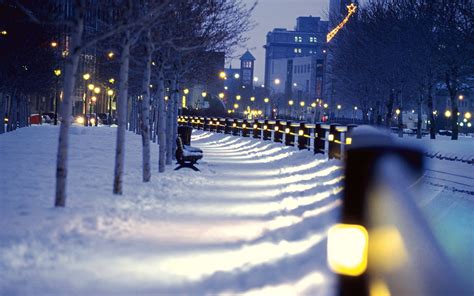 Cityscape City Winter Night Snow Wallpapers Hd