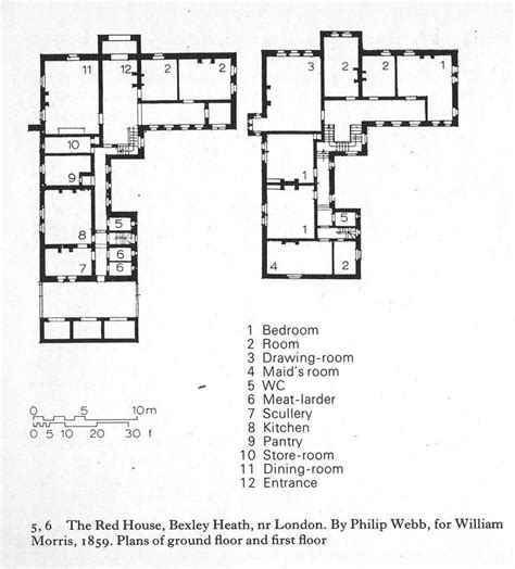 Plan Of Red House Bexleyhearth Kent 1859 60 Philip Webb For