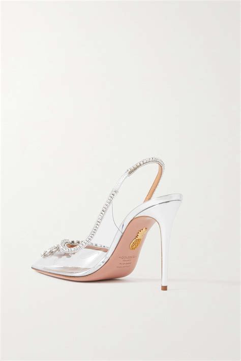 Silver Seduction Crystal Embellished Metallic Leather And Pvc Slingback Pumps Aquazzura