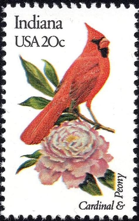Five 20c Indiana State Bird And Flower Stamps Vintage