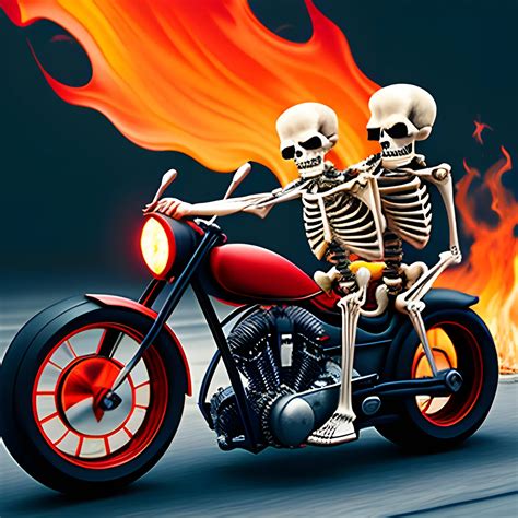 Skeleton In Motorcycle And Flame Arthubai