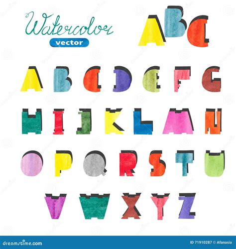 Watercolor Cute Alphabet Colorful Hand Drawn Letters Stock Vector