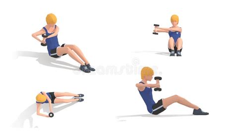 slopes woman exercise animation 3d model on a white background in the red t shirt low poly